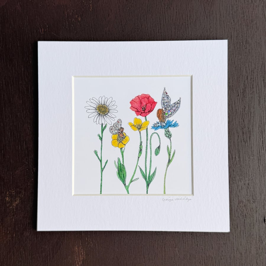 'Wildflower Fairies' 8" x 8" Mounted Print