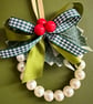 Farmhouse pearl wreath Christmas tree ornament gingham cottage hanging decor - Image 3