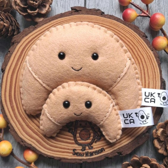 Felt Croissant Pocket Hug, Handsewn Decoration, Pick Me Up Gift