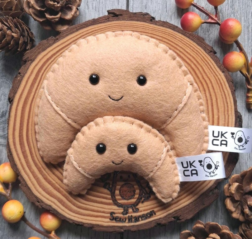 Felt Croissant Pocket Hug, Handsewn Decoration, Pick Me Up Gift