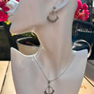 Silver Tone Necklace & Earring Set with Pearl Bead Detail