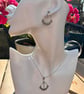 Silver Tone Necklace & Earring Set with Pearl Bead Detail
