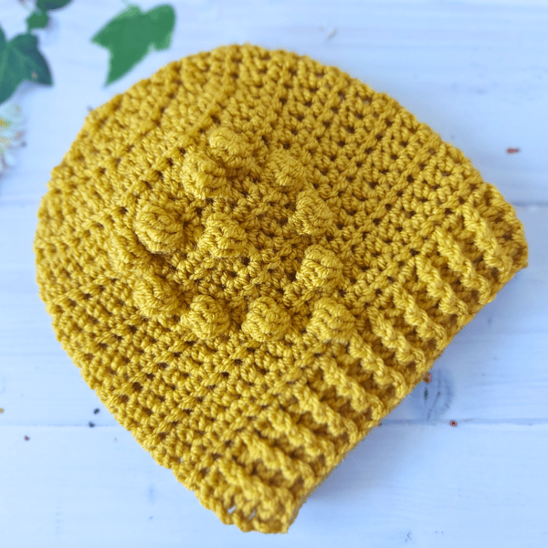 Baby Heart Crochet Beanie Hat in Mustard - Size 0-3 Months - Ready to Post