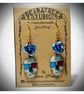 Sugar Skull Earrings with Blue Metal Roses  - Image 2