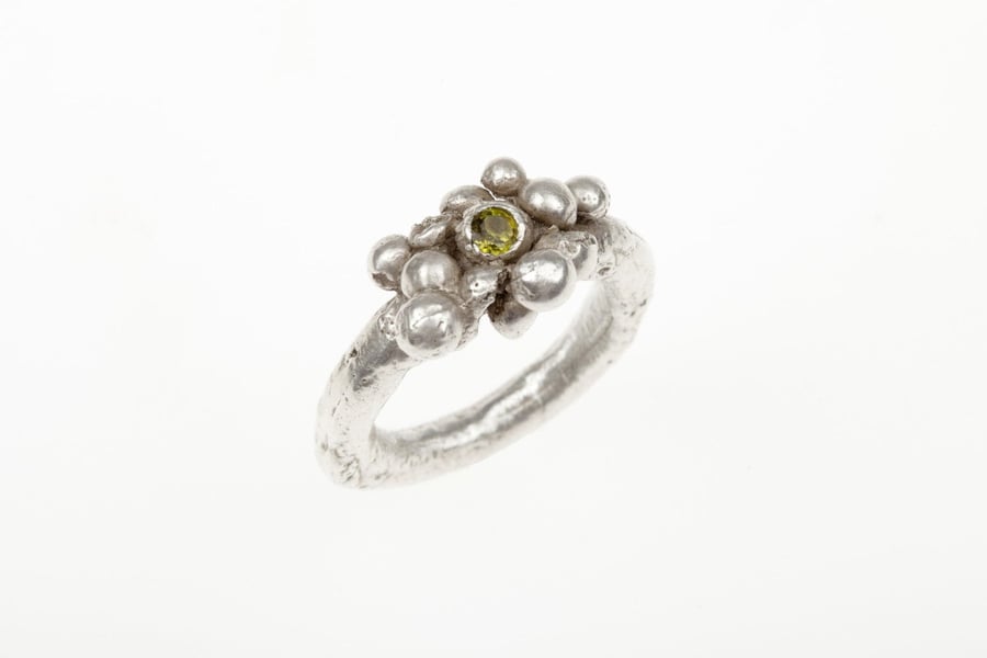 Silver Cluster Ring with Peridot