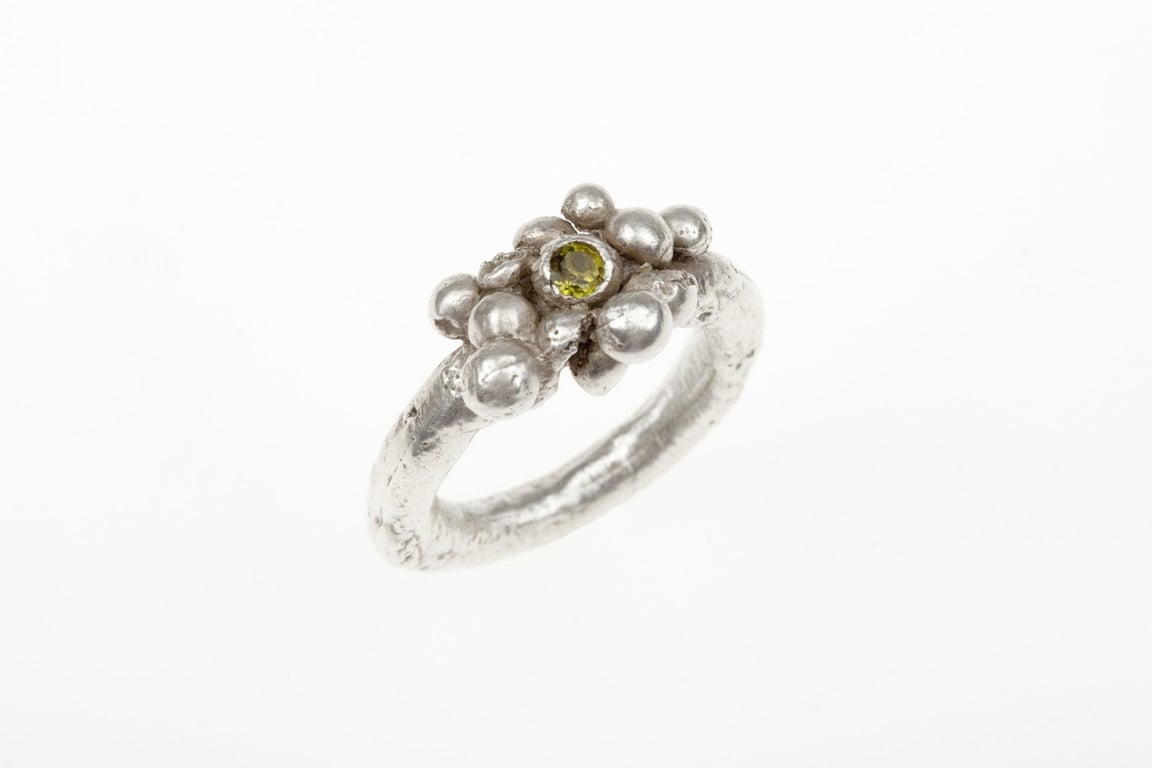 Silver Cluster Ring with Peridot