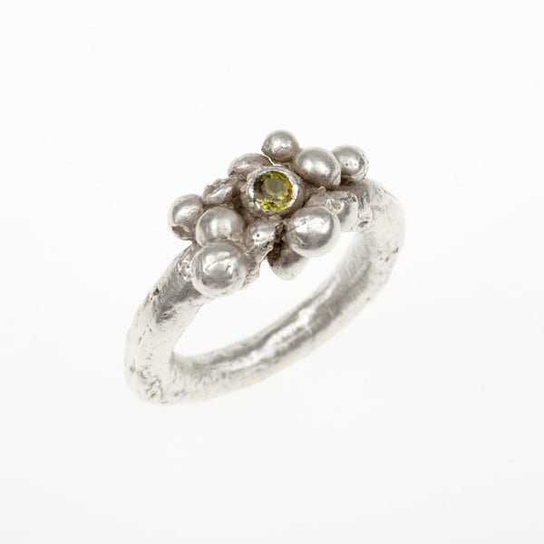 Silver Cluster Ring with Peridot