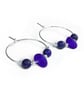 Blue Glass Hoop Earrings. Small Blue Sterling Silver Lapis Lazuli Beaded Hoops - Image 4