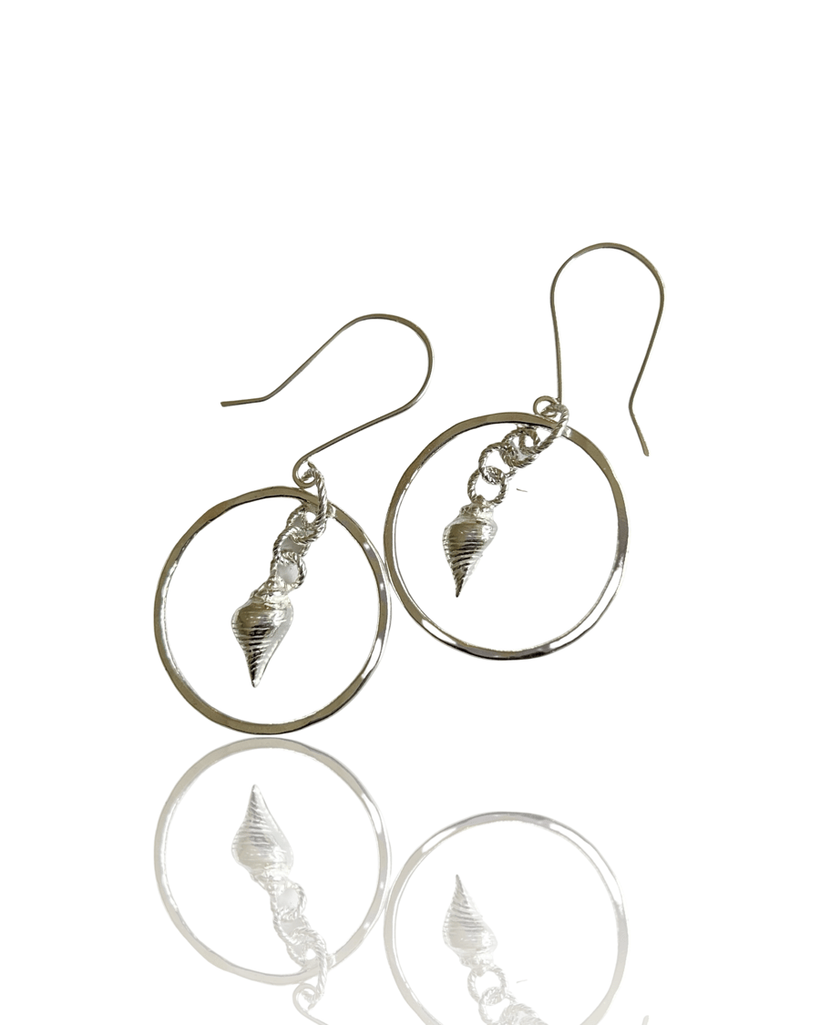 Silver Hoop Earrings With Seashell Charm