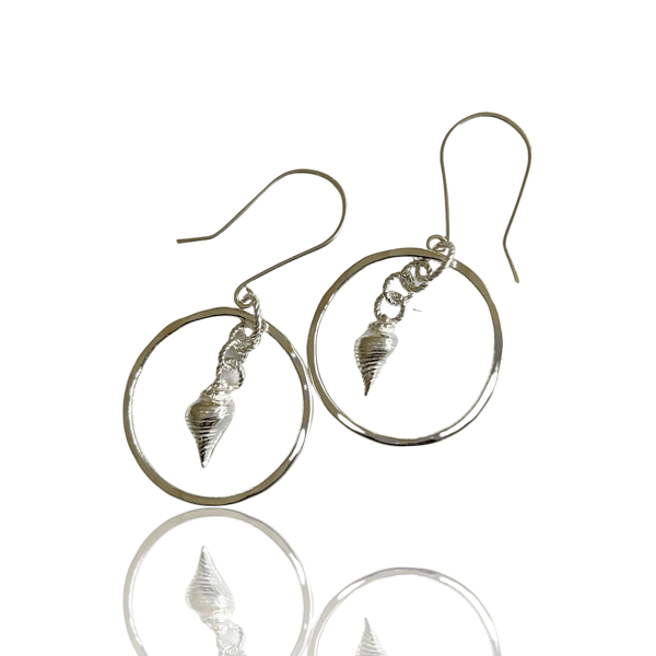Silver Hoop Earrings With Seashell Charm