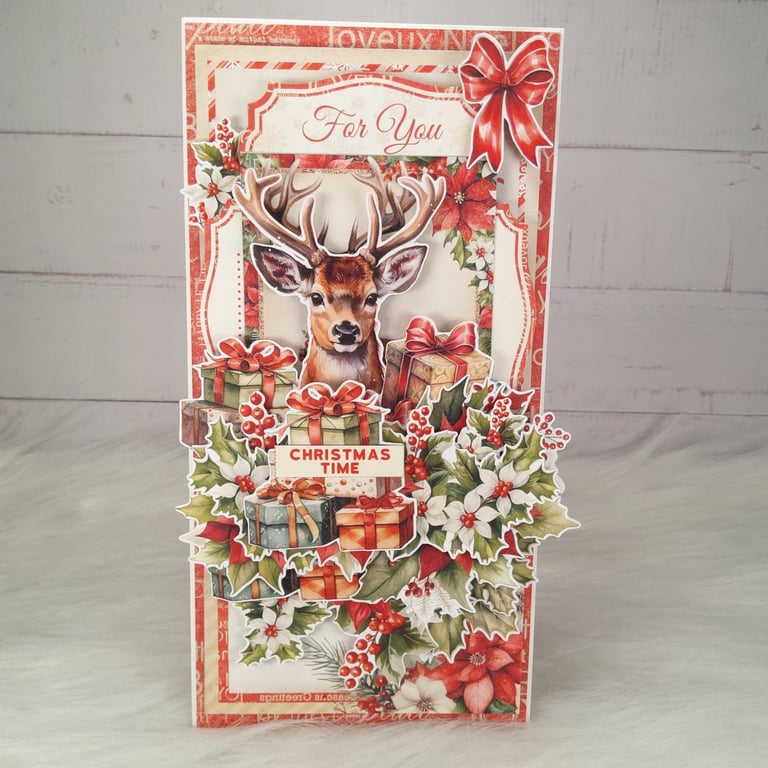 Handmade Christmas Card with Deer. Luxury Layered Festive Card.(17)