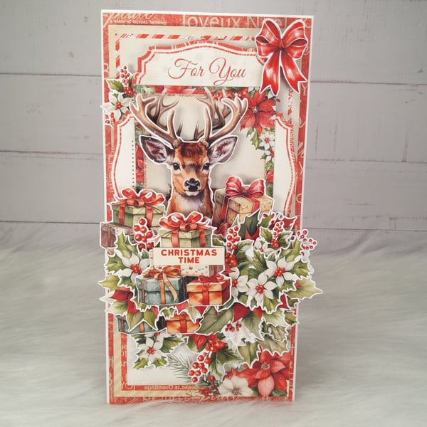 Handmade Christmas Card with Deer. Luxury Layered Festive Card.(17)
