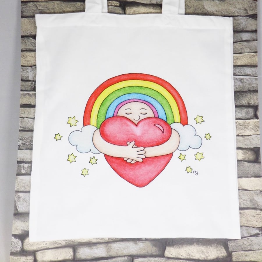 Rainbow Hug Tote Bag - Eco Friendly Tote Bag - Shopping Bag - Craft Bag