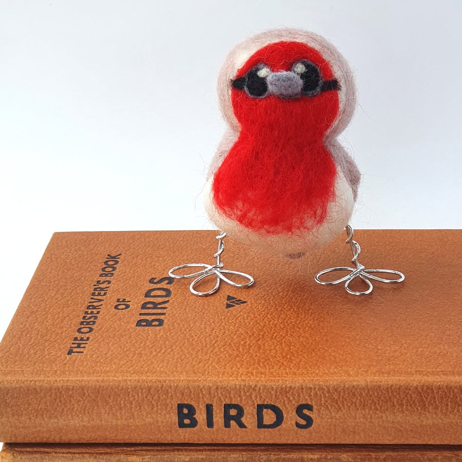 Needle Felted Baby Robin Standing Bird Decoration