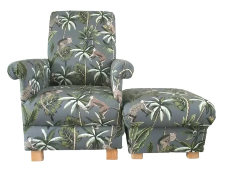 Grey Monkeys Chair & Footstool Adult Armchair Pouffe Fryetts Nursery Jungle Apes