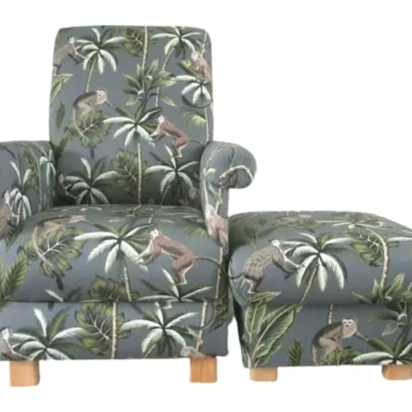 Grey Monkeys Chair & Footstool Adult Armchair Pouffe Fryetts Nursery Jungle Apes