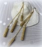 Long dangle gold plated earrings, Handmade bead-woven jewellery  - Image 4