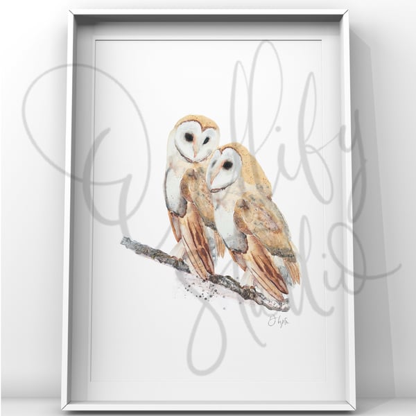 Perfectly Imperfect A5 Sample Print Watercolour Barn Owl Togetherness