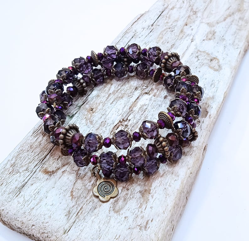 Purple Crystal Wrap Bracelet -UK Free Post