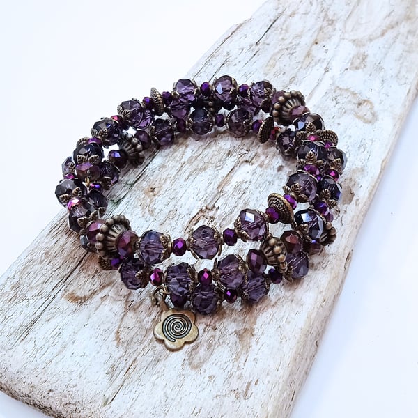 Purple Crystal Wrap Bracelet -UK Free Post