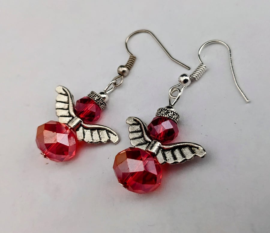 Sparkly red Christmas angel earrings