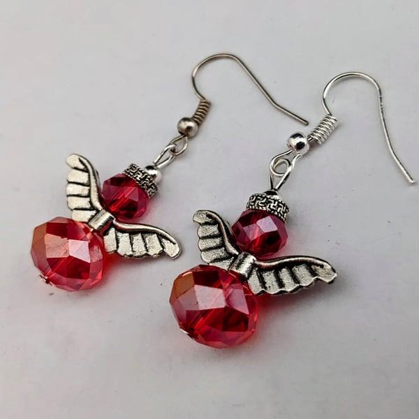 Sparkly red Christmas angel earrings