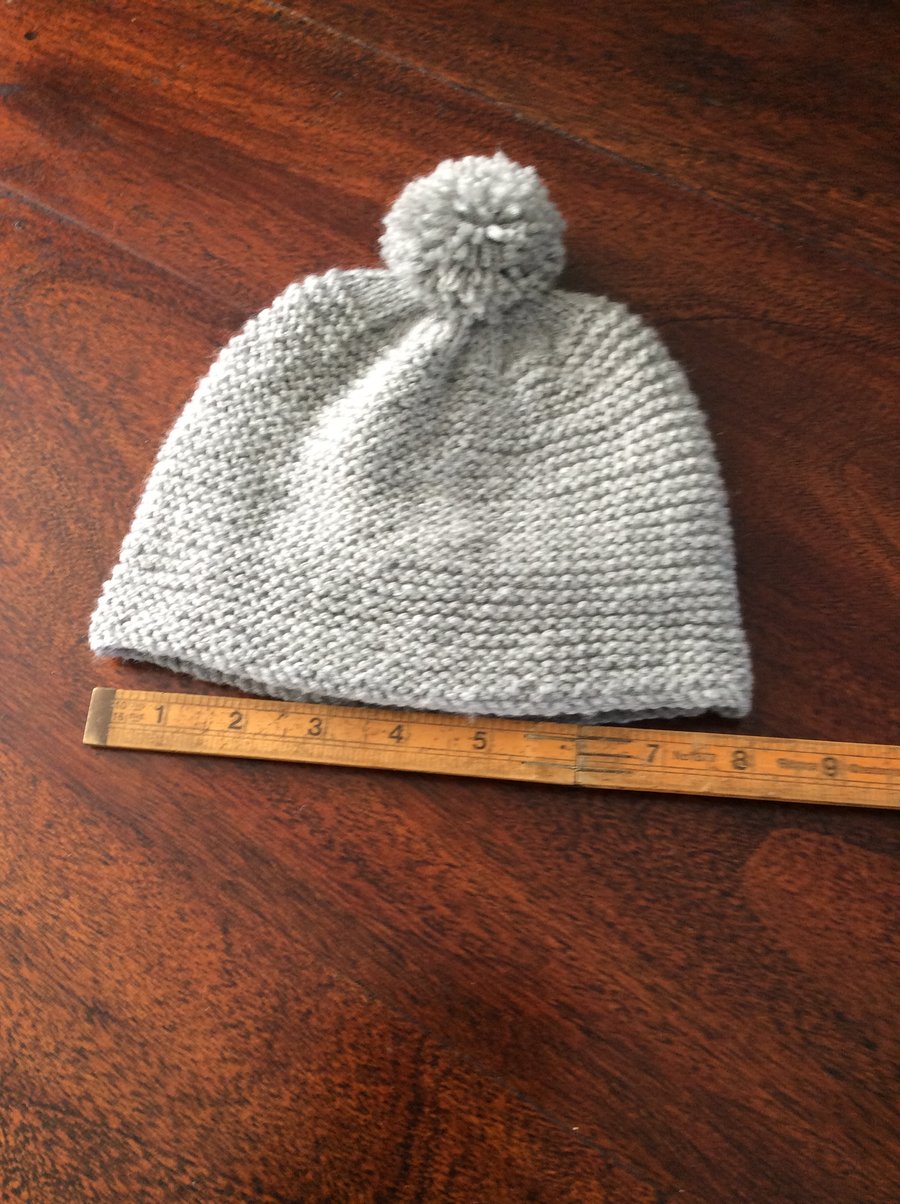 Hand knitted baby bobble hat - grey