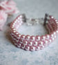 Pink Glass Pearl Three Strand Bracelet - Image 2