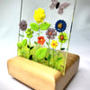 Summer Meadow Glass Candle Screen and Wooden Tealight Candle Stand