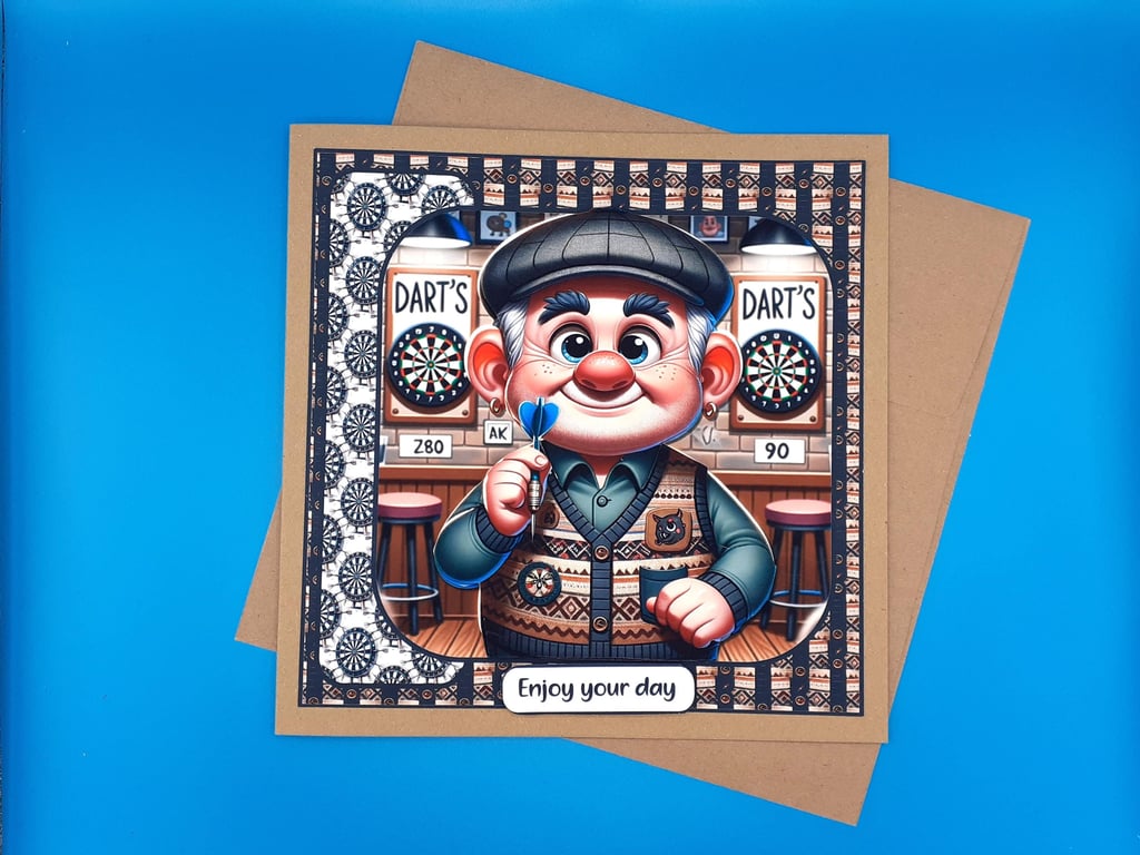 Funny Darts Birthay Card, Decoupage, Husband, Father, Grand