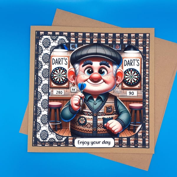 Funny Darts Birthay Card, Decoupage, Husband, Father, Grand