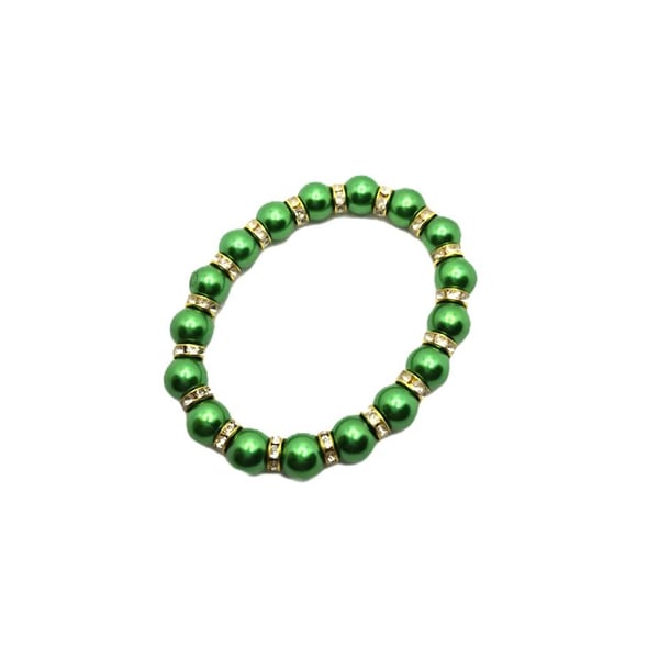 Green faux pearl and crystal rondelle stretchy bracelet