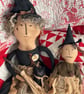 Primitive Salem Witch Doll & Cat