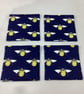 Bee coasters set of 4, bumble bee fabric coasters, Handmade - Image 3