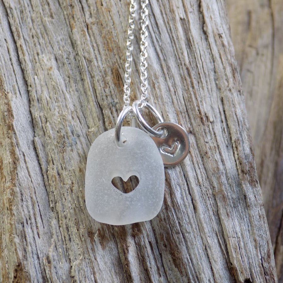 Sterling Silver  sea glass heart pendant 