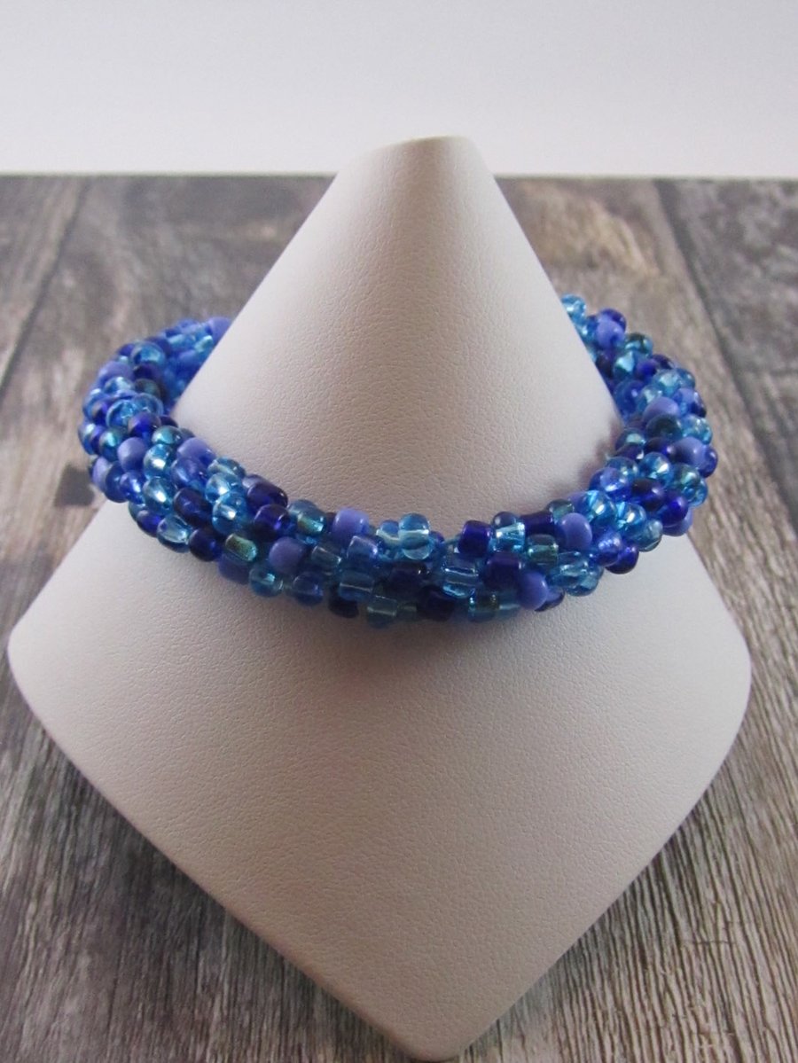 Blue Beaded Kumihimo Bracelet, Blue Bracelet, Blue Beaded Bracelet
