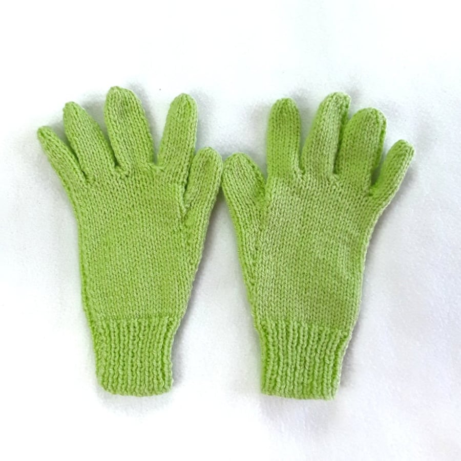 Hand knitted lime green children's gloves - winter gloves - full fingered gloves
