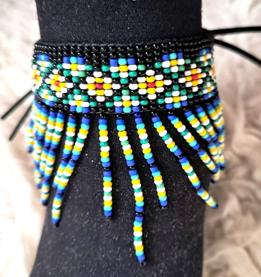Seed Bead  Handmade Multicoloured Loom Bracelet or Anklet 