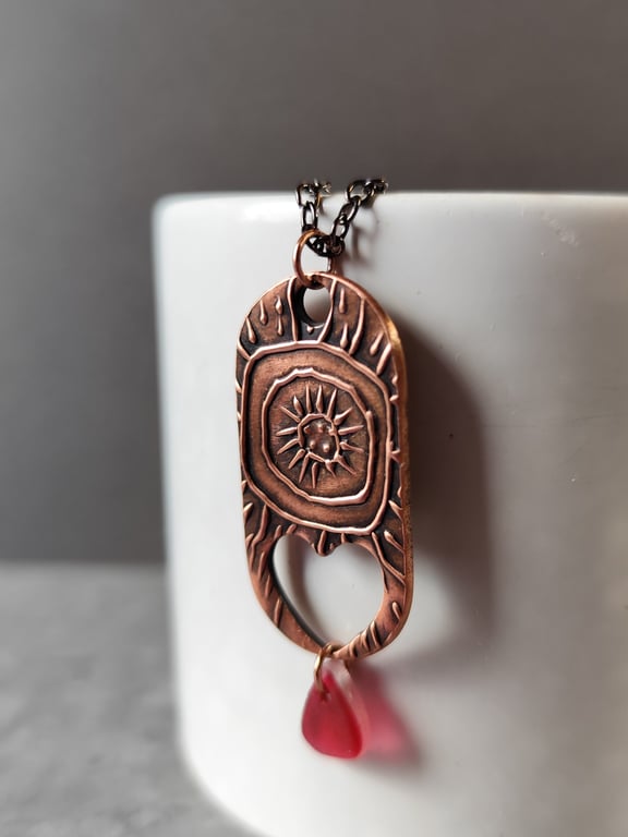 Copper and seaglass pendant, unique, recycled material