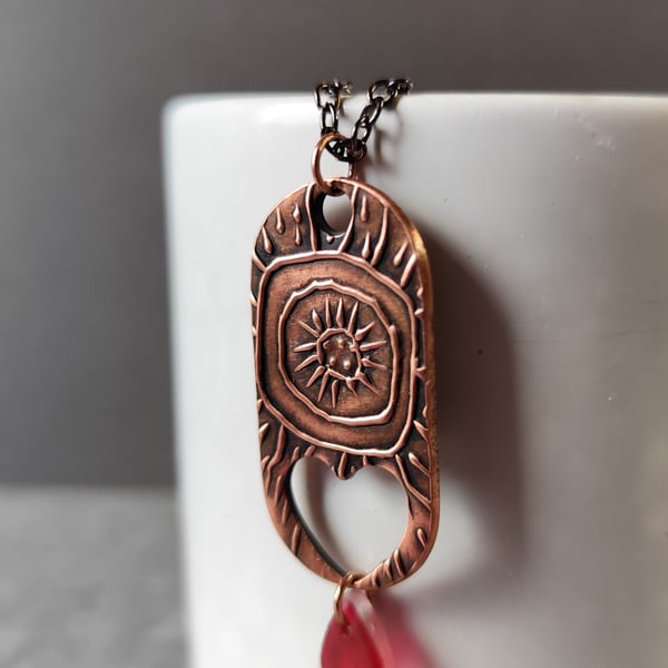 Copper and seaglass pendant, unique, recycled material