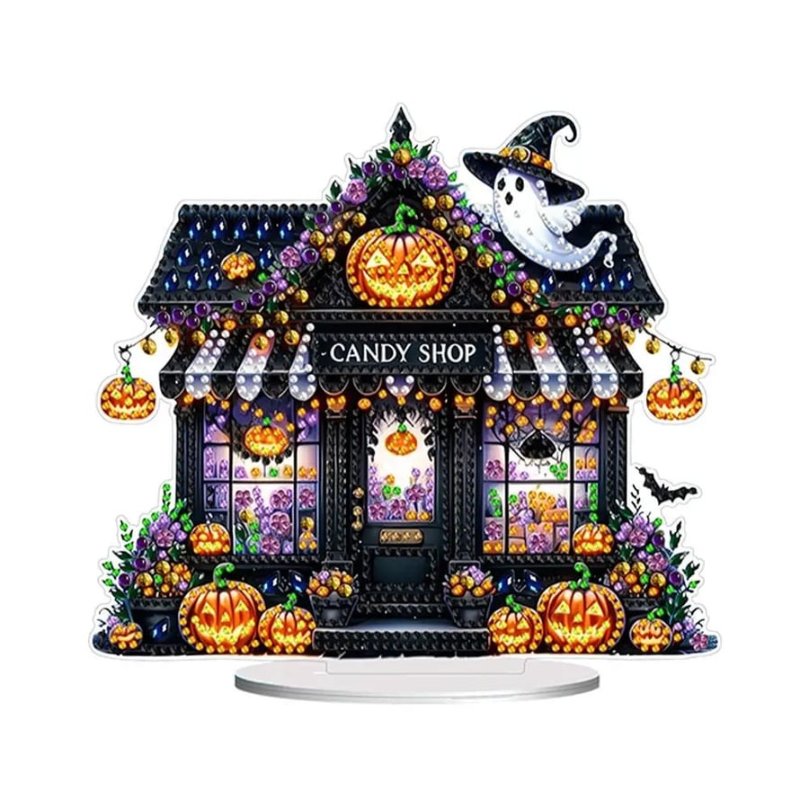 5D DIY Halloween Candy Shop House Diamond Painting Kit Crystal Embroidery Rhines