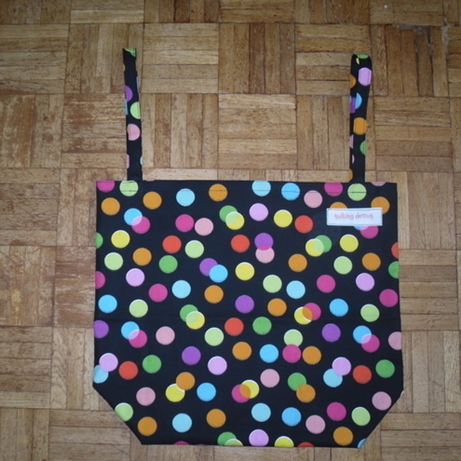 Shopping Bag In Black and Spot Print Fabric