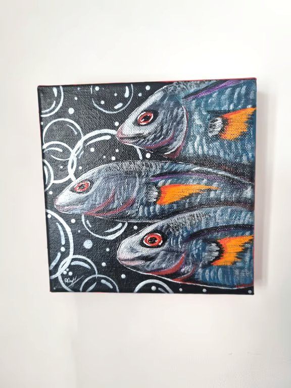 Bright Metallic Fish Canvas Acrylic Painting