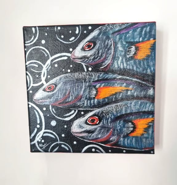 Bright Metallic Fish Canvas Acrylic Painting