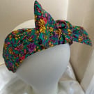 Lydia - Floral 40s Style Side Bow Cotton Turban Headband