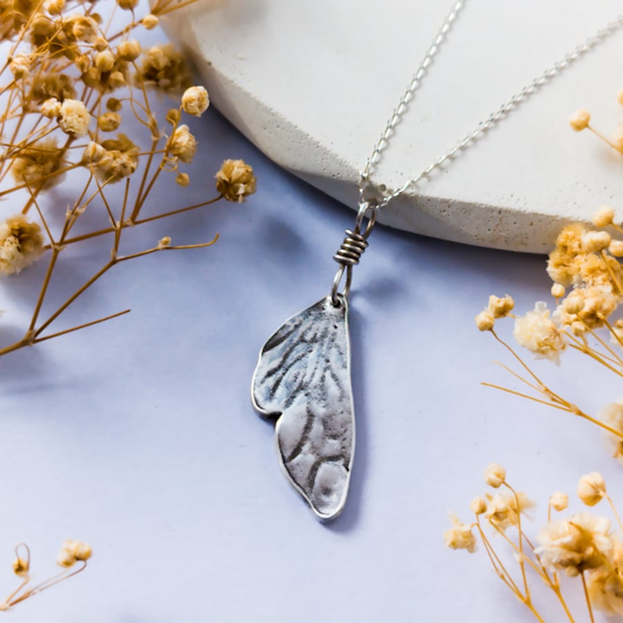 Recycled Silver Fairy Wing Necklace