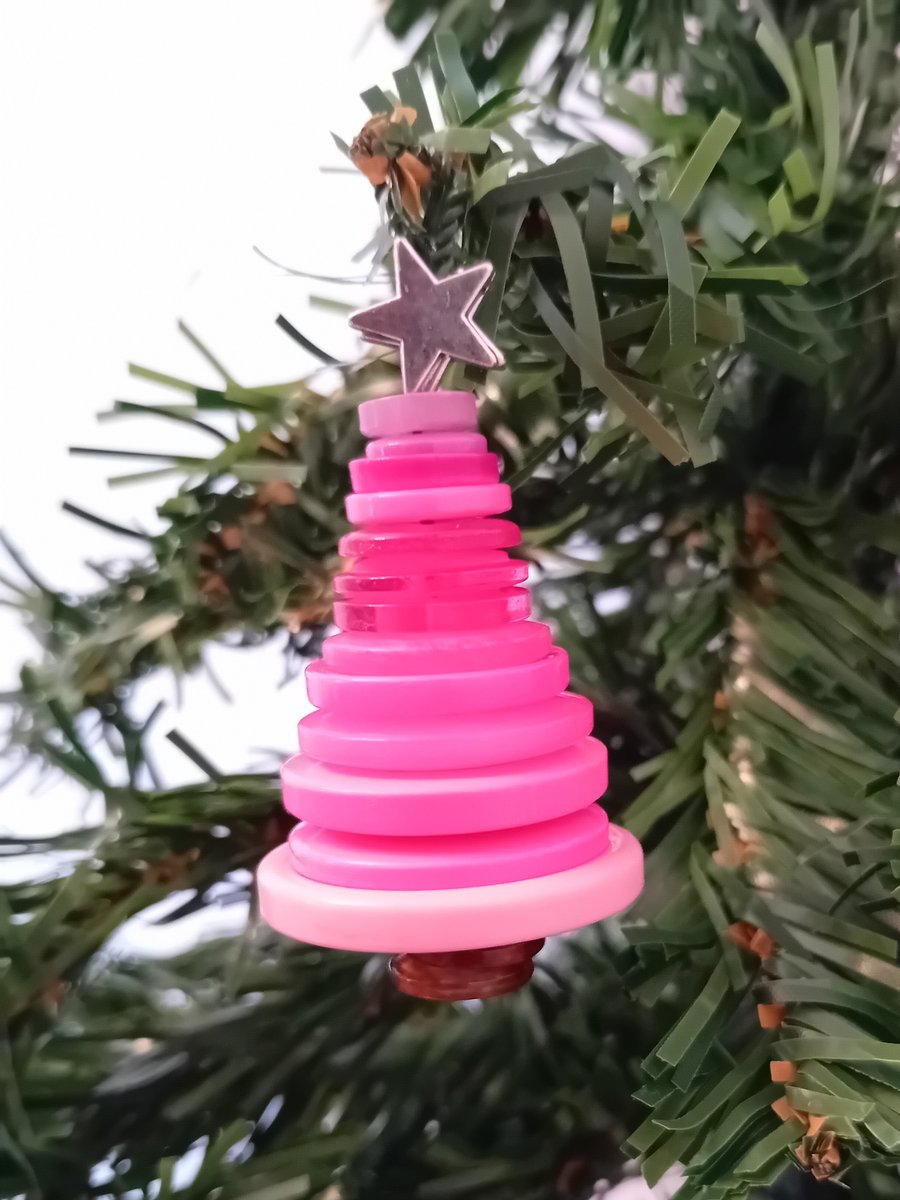 Pink Button Christmas Tree Decoration - Star Topper