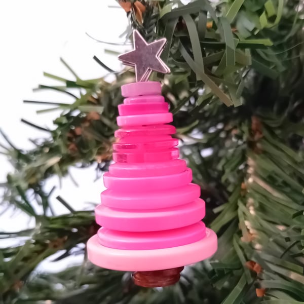 Pink Button Christmas Tree Decoration - Star Topper