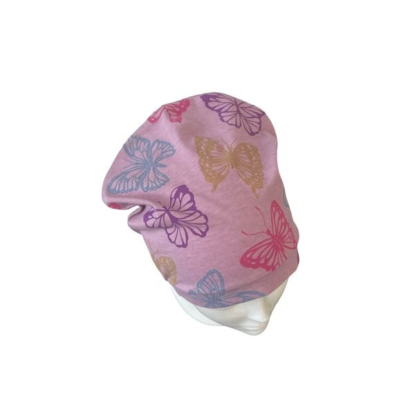 Lilac Beanie Hat Lightweight Butterfly Print Beanie Hat Stretchy Beanie Cap 