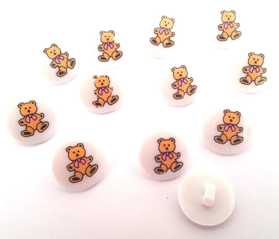 Teddy bear picture buttons 15mm with shanks x 10